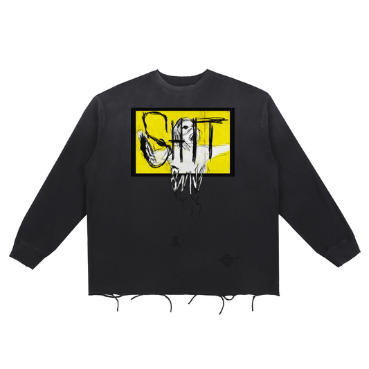 Snow Wash Raw Edge Cotton T-Shirt