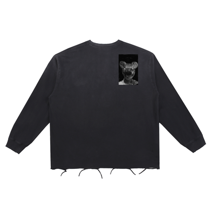 Snow Wash Raw Edge Cotton T-Shirt